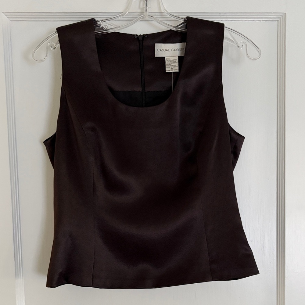 Sleeveless black satin dressy top Casual Corner Women’s size 8. NWT